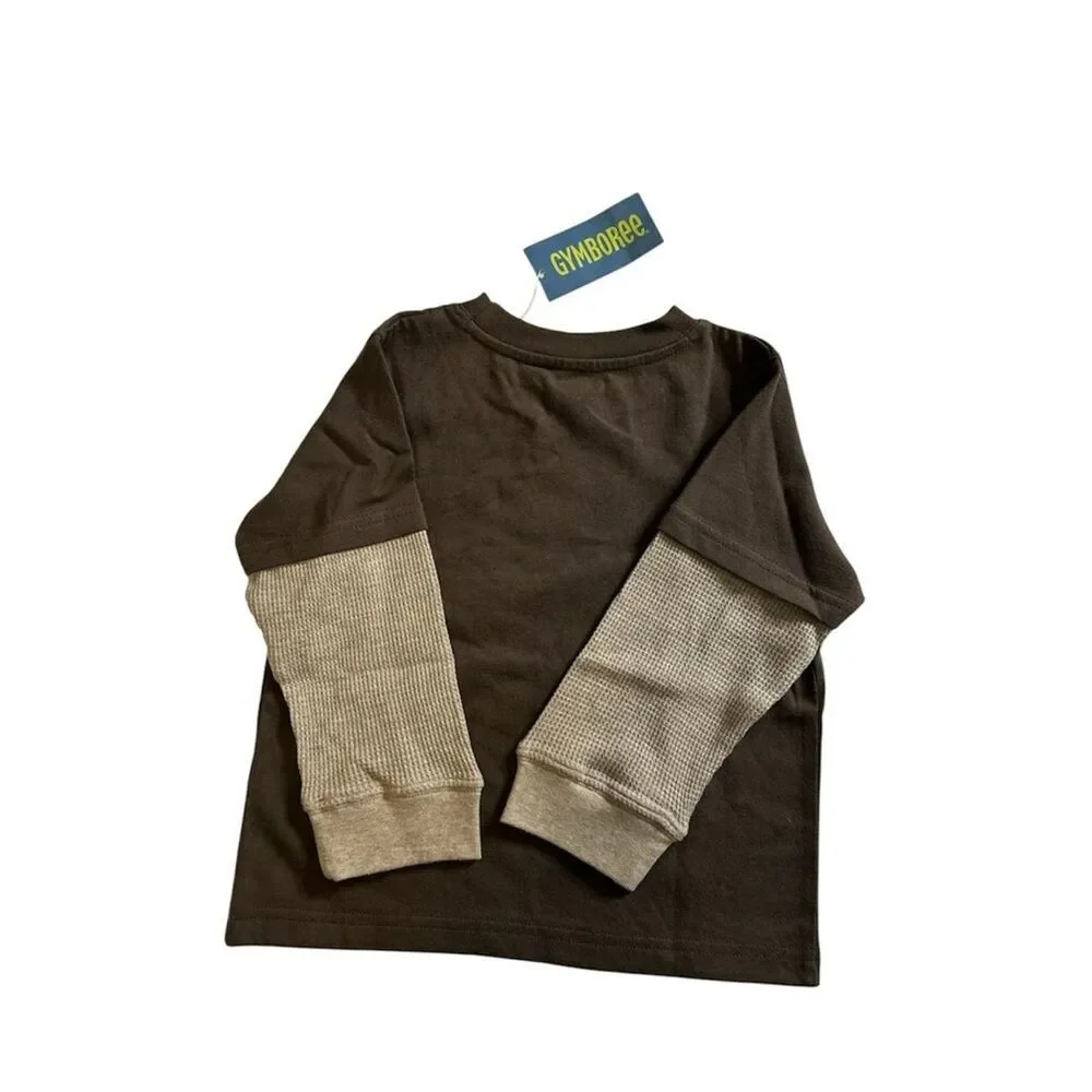 Gymboree 2T Boys Walrus Shirt Brown Layered Look Waffle Knit Thermal Long Sleeve